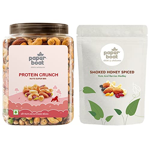 Image of Paper Boat Signature Trail Mix Combo | Protein Crunch Nuts and Seeds Medley (1 X 1000gms) + Honey Glazed Nuts (1 X 200gms)