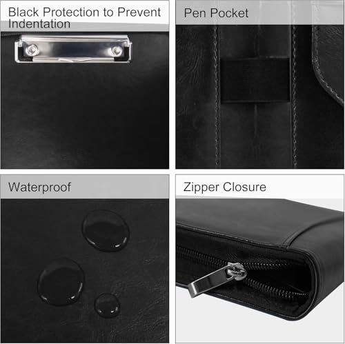 GraduationMall Schreibmappe A4 Reißverschluss, Klemmbrett Business Mappe Konferenzmappe, Dokumentenmappe Leder, Portfolio Padfolio Schwarz