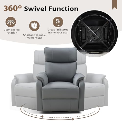 Image of HAOMARKETS Swivel Rocker Recliner Chair Set of 2, Manual Faux Leather Glider Rocking Recliners for Adults, 360 Swivel Nursery Reclining Sofa with Padded Backrest for Living Room, Grey