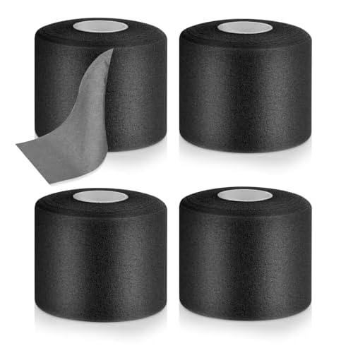 4 Rollen Schwarz Sporttape,Schaumstoff Sports Tape,Atmungsaktive Sports Tape,Pre Wrap Stirnbänder für Knöchel Handgelenke Hände und Ellbogen Knie(6cm x 200cm)(Schwarz)
