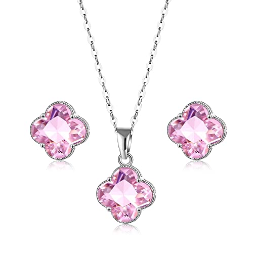 FFWTPY 7 Hoja Trébol Conjuntos de Joyas de Plate para Mujer y Niñas Cristal Juego de Collar Pendientes y Pulsera Rhinestone Juego de Joyas Regalos Aniversarios Cumpleaños Navidad San Valentín Cover