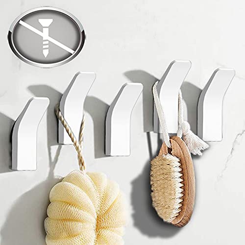 Handtuchhalter ohne bohren, 5 Stück Handtuchhaken Kleiderhaken Wand, Edelstahl Wandhaken Garderobenhaken, Rostfrei Haken Bad Toilette Handtuchhalter Küche Tür Büro Kleiderhaken Weiß Cover