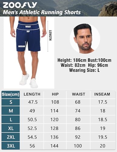 Zoofly Men's Athletic Gym Shorts Workout Quick Dry Basketball Shorts with Pockets 3 Pack, Black/Dark Grey/Navy, XL