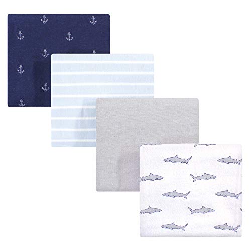 Image of Hudson Baby Unisex Baby Cotton Flannel Receiving Blankets, Shark, One Size