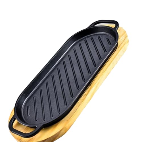 WJTZLBNSUY Cast Iron Steak Plate and Bamboo Tray,Barbecue tray,Baking pan,Kitchen cast iron dish (The Big Australian iron plate, 38cm*17cm)