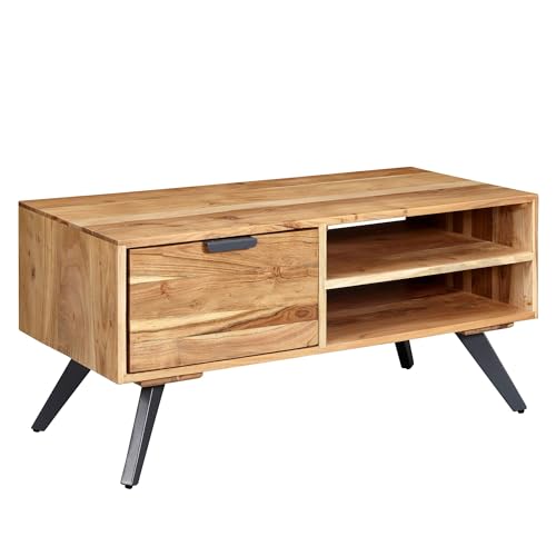 Wohnling Couchtisch 95x45x45 cm Akazie Wohnzimmertisch Massivholz Rechteckig, Holztisch mit Stauraum, Sofatisch mit Schublade, Tisch Wohnzimmer Massiv