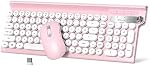 Wireless Keyboard and Mouse -Wireless Typewriter Keyboard with Phone Holder, Cute Pink Keyboard and Mouse Combo, 2.4G Cordless Retro Computer Keyboard and Silent Mouse for Windows Laptop/Desktop/PC