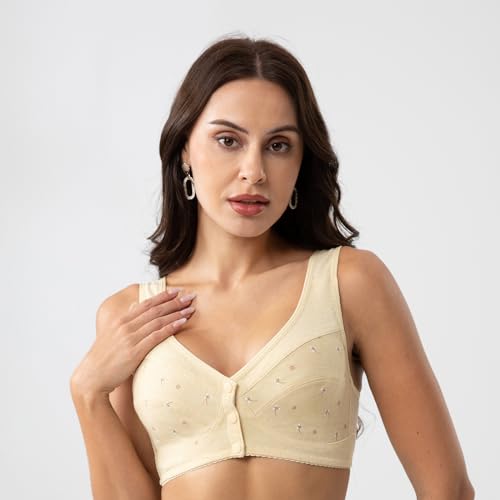 Womens Daisy Bra Front Closure Sports Bras Beauty Back Full Coverage Comfor Easy Close Bra Front Buckle Corset Beige3
