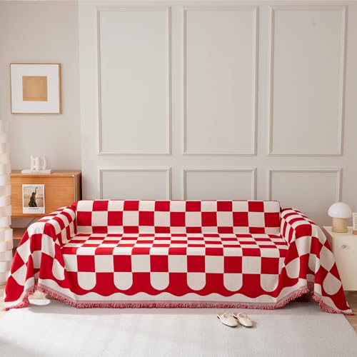 Housse de canapé couverture complète en damier rouge durable