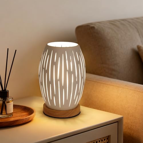 Comely Lampe de Table de Chevet pour Salon de Chambre, Blanc Base de Cage Métal Moderne en Bois E27 Petite Lumière Décorative Latérale d'intérieur (Ampoule Non Incluse)