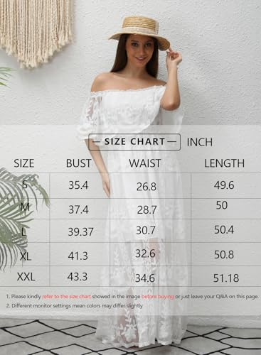 Image of HOYISHION Women's Off The Shoulder Floral Lace Maxi Dress White Bridesmaid Wedding Party Maternity Photoshoot Long Dresses