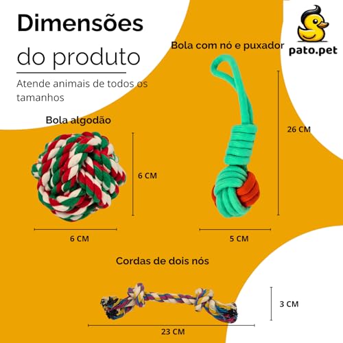 Kit 4 Cordas 100% Algodão para Pets PATO.PET - Brinquedo Mordedor Resistente Cão, Brincadeira Intera