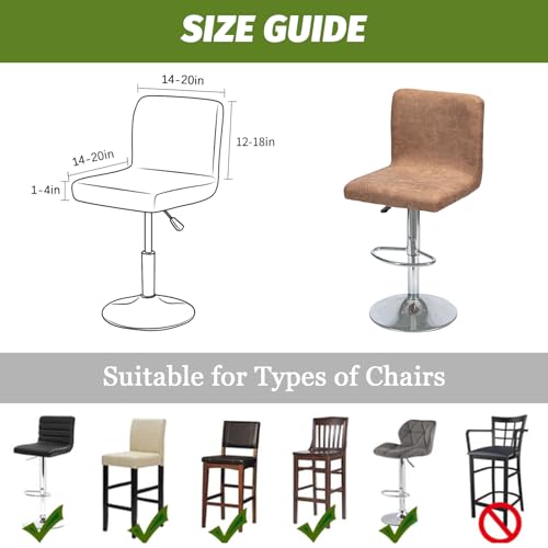 Image of FUANGUI Bar Stool Covers Set of 4, Faux Leather Looking Stretch Bar Stool Chair Cover Slipcovers, Counter Stool Bar Chair Covers for Kitchen Pub Dining Room Retro Style Home Deco- Light Brown
