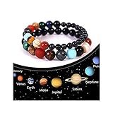 ATIMIGO 2 Pack Solar System Bracelet 7 Chakras Healing Natural Stone Bracelets for Women Men Stress Relief Yoga Beads Elastic Bracelet Bangle