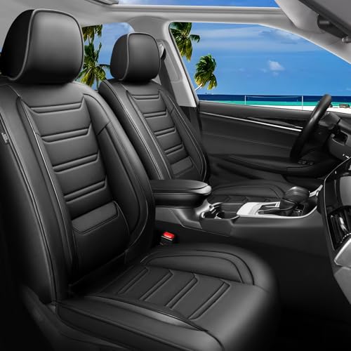 FiveFox Fit Colorado Car Seat Covers for Select Chevy/Chevrolet Colorado 2015-2025 - Premium Full Coverage Leather, Waterproof & All Weather Breathable Seat Cushion Protector, Full Set, Black