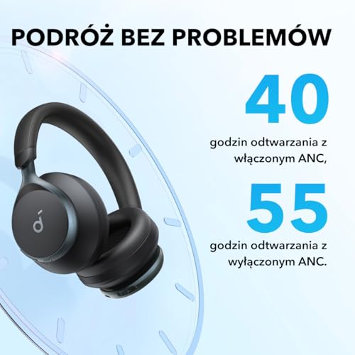 Soundcore by Anker Space One: adaptacyjne słuchawki z ANC, 2x silniejsza redukcja głosu, 40h odtwarzania z ANC, obsługa aplikacji, bezprzewodowy dźwięk LDAC, wygodne dopasowanie, (Czarny)