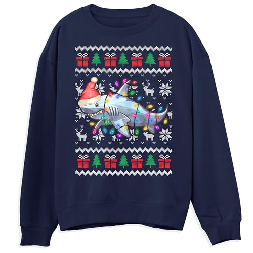 Shark Christmas Sweater for Kids Festive Animal Xmas Sweatshirt for Children Ugly Christmas Jumper for Girls Boys, 9-11 Years, Navy