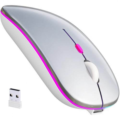 NorOasis Rechargeable Wireless Mouse with 7-Color LED, Silvery