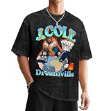 J Music Cole T Shirt Mens Vintage Washed T-Shirt Cotton Crew Neck Short Sleeves Cool Tee Fashion Graphic Clothes L