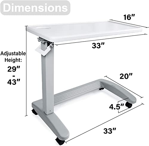 Vaunn Medical Adjustable Overbed Bedside Table With Wheels (Hospital And Home Use), New Tabletop #TOP2