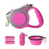 LIEVUIKEN Retractable Dog Leash Automatic Telescopic Tractor Dog Tape, Pet Tape 10/16 FT Durable and Convenient, with Folding Bowl, Dispenser, Rubbish Bags, Suitable for Small and Medium Dogs