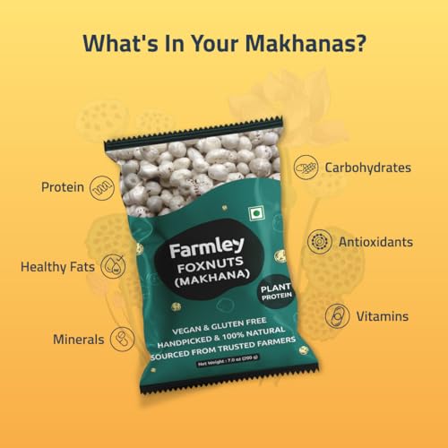 Image of Farmley Uncooked Phool Makhana Gluten Free | Raw Foxnuts, Popped Lotus Seed, 100% Natural & Crunchy, High Protein Nutritious Snack | Yoga & Ayurvedic Diet - 200 g (7oz)