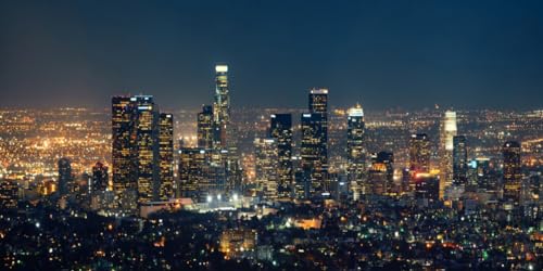 AOFOTO 6x3ft Los Angeles Night View Backdrop US California Downtown Architecture Landmark Urban Evening City Lights Building American City Landscape Background Photography Photo Studio Props