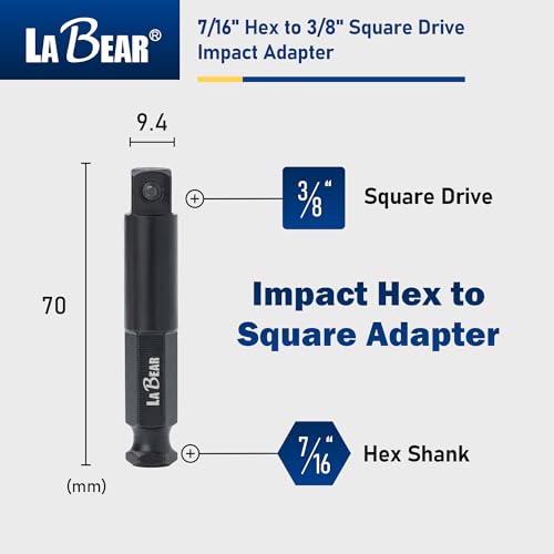 LABEAR 7/16" Hex to 3/8" Square Drive Impact Socket Adapter, Quick Change by LABEAR - Used condition - Image 2