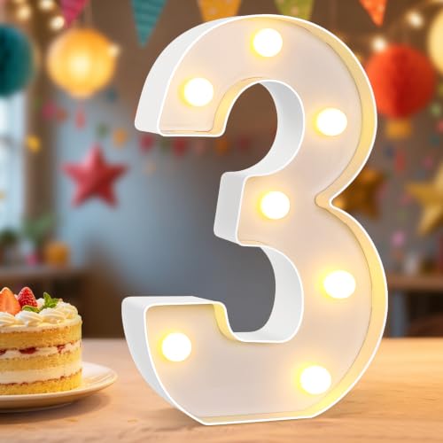 LED Light Number 3, Light Up Marquee Number 3 Lights for 3rd Birthday Party Decoration Wedding Anniversary Backdrop Wall Table Home Decor