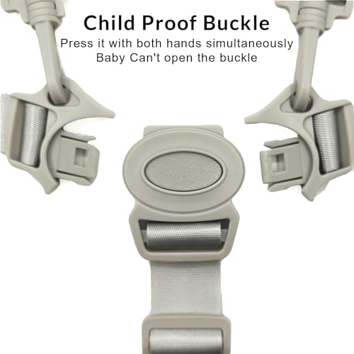 Image of High Chair Straps, Replacement 5 Point Harness Straps for Baby High Chair, Harness Belt for Stroller High Chair Pushchair, Safety and Comfort Material (Grey Button)