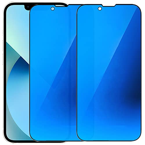 Bwedxez 2 Pack Anti-Blue Privacy Tempered Glass Suit For Iphone 13 /Iphone 13 Pro/Iphone 14 Mirror Anti-Spy Screen Protector Anti-Peeping Film Electroplated 9H Hardness Anti-Scratch 6.1 Inch (Blue) #TOP5
