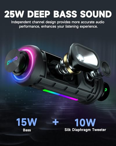 Bluetooth Speakers Wireless Loud Stereo Sound IPX7 Waterproof Outdoor Portable 25W Super Bass Speaker for Home Party Beach with 24H Playtime Colorful Lights BT5.3 TWS Pairing Birthday Gift Black - Thumbnail 3