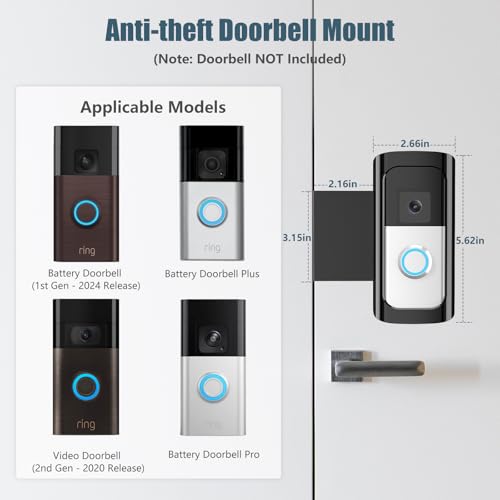 Anti-Theft Ring Doorbell Mount, No Drill Door Holder for Ring Battery Doorbell 2024 Release/Plus/Pro/Video Doorbell 2nd Gen (2020 Release), Camera Mounting Bracket Accessories