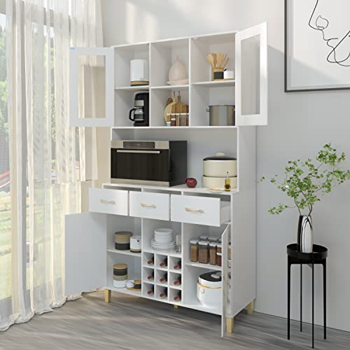 Pakasept Kitchen Pantry Storage Cabinet, Pantry Cabinet With Framed Tempered Glass Doors, With 9 Grid Wine Racks, For Kitchen, Living Room, Dinning Room #TOP4