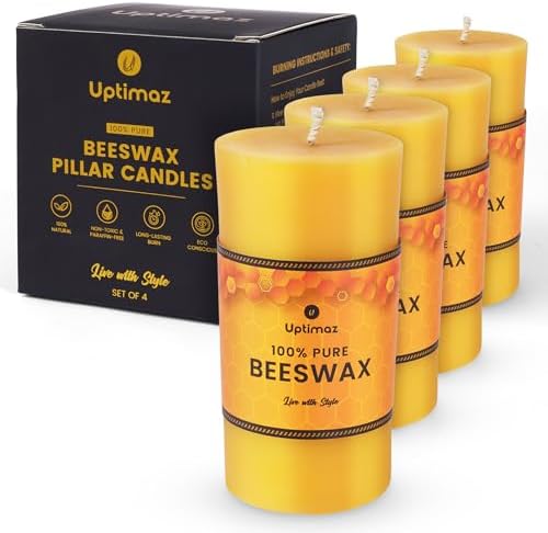 Beeswax Pillar Candles Set of 4, 2x4 Inch, 100% Beeswax Candle wi...