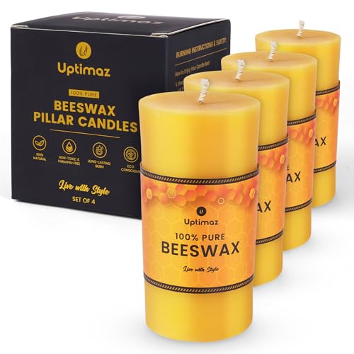 Beeswax Pillar Candles Set of 4, 2x4 Inch, 100% Beeswax Candle wi...