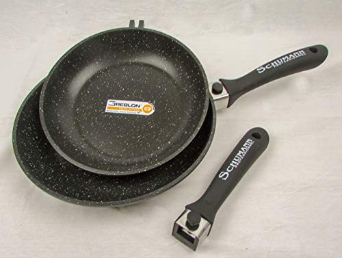 Schumann Professionnel - Lot de 2 Poêles Moove Revêtement en Pierre - Compatibles Tous feux dont Induction - Fonte d'Aluminium - Manches Amovibles en...