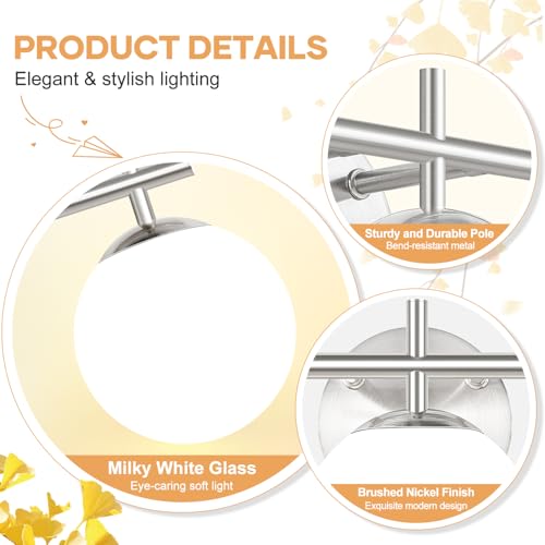Image of 3-Light Bathroom Light Fixtures with Milky White Glass, Brushed Nickel