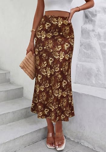 Image of BTFBM Satin Skirts for Women Trendy 2026 Summer Fall | High Waisted A-Line Leopard Print,Floral Print, Business Casual,Cocktail,Wedding Guest,Long Silk Midi Skirt