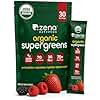 Zena Nutrition Organic Super Greens Powder, 70+ Superfoods, 0 Sugar, 3g Fiber, Spirulina, Chlorella, Mushrooms, Prebiotics/Probiotics, Digestive Enzymes, Gut Health, Mixed Berry, 30 Drink Mix Packets