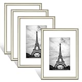 8x10 Picture Frame Gold Brushed Thin Modern Metal Set of 4 - Aluminum Floating Frames Fits 5x7 Photo