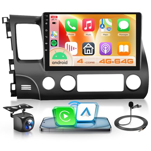 KYNNT 4G+64G CAR Radio for Honda Civic 2006-2011, Android Car Stereo for Civic Wireless CarPlay Android Auto, 32EQ, GPS Navigation WiFi, Bluetooth 10.1'' Touch Screen FM Backup Camera MIC