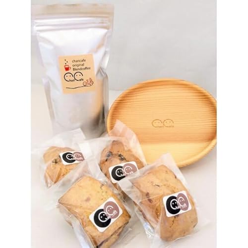 スコーン 2種 コーヒー 丸皿 セット(チョコスコーン ×2/あ〜んサンドスコーン ×2/オリジナルブレンド 100g/大野木工 木製丸皿)チャリカフェ