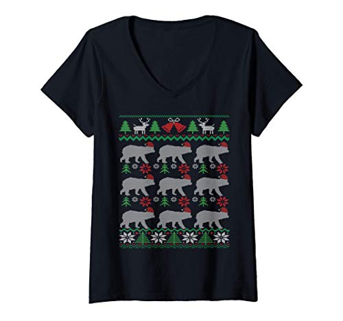 Mujer El Oso Polar Santa Navidad Polar Bear Christmas Camiseta Cuello V