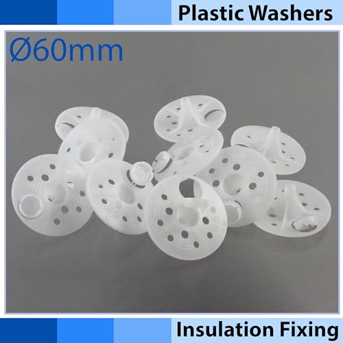 AERZETIX - Satz mit 10 Rosettenscheiben Ø60mm für Holzschrauben mit Kappe - Befestigung von Isolierplatten aus expandiertem extrudiertem Polystyrol - aus Kunststoff - Farbe weiß