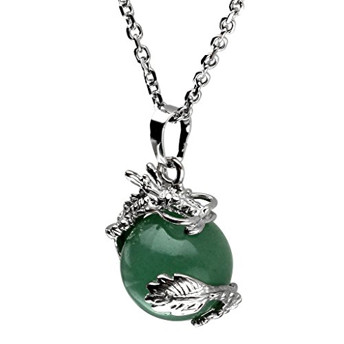 Jovivi 2Pcs Natural Green Aventurine Crystal Dragon Wrapped Round Ball Cylinder Gemstone Healing Crystal Pendant Necklaces Sets For Couples Valentines Day Gifts #TOP4