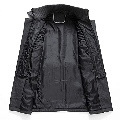 Image of PRIJOUHE Men's Wool Blend Jacket Single Breasted Slim Fit Thick Winter Windproof Pea Coat with Removable Scarf