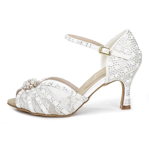 Latinsoul Y205-35 Women's Crystal Rhinestone Lace Latin Dance High Heel Shoes - Adjustable Ankle Strap Design, Stylish and Comfortable Dance Shoes2