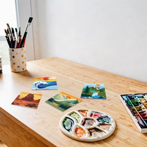 Anseal 12 Packs Pre Drawn Canvas to Paint, 4" X 4" Landscape Pre-Printed Canvas Paint Party for Adult, Stretched Outline Painting Boards for Beginners, Party Favor - Thumbnail 6