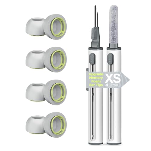 Image of 4 Pairs Extra Small Memory Foam Ear Tips for AirPods Pro 1st & 2nd Gen, No Silicone Eartips Pain, Better Noise Cancellation, Replacement Buds with 3 in 1 Cleaner Kit, Fit in Charging Case,Gray